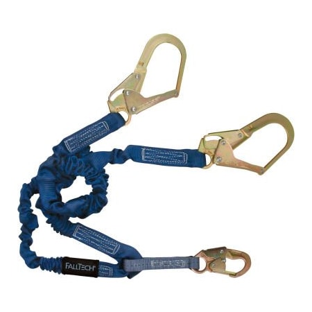 Falltech FallTech ElasTech 4-1/2' to 6' Shock Absorbing Lanyard, with 1 Snap & 2 Rebar Hooks 8240Y3